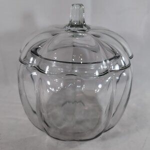 Anchor Hocking Glass Pumpkin Jar Lid Clear Fall Halloween 8" 2.2 qt Candy Treat